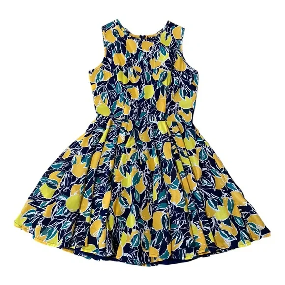Maison Jules Lemon Print Fit & Flare Dress Cottagecore Retro Style Fruit Citrus - Picture 2 of 12